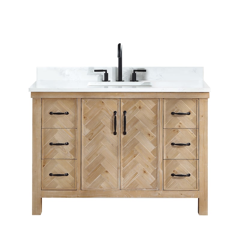 Javier Bath Vanity with Composite Stone Top without Mirror - 48in. - Antique Brown