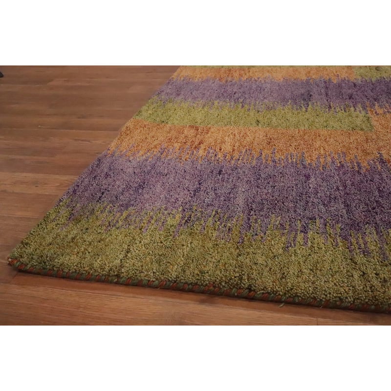 Hand Knotted Oriental 100% Wool Carpet Modern Stripe Multi-Colored Gabbeh Area Rug - 7' 10'' X 5' 7''