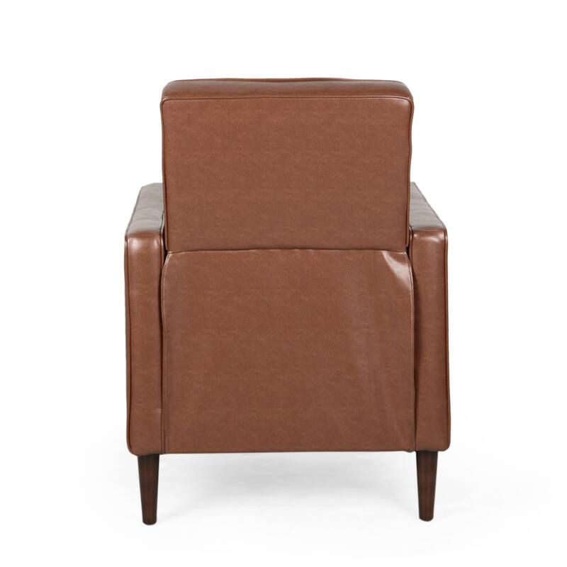 Mid-Century Modern Push-Back Recliner Chair with Retractable Footrest 34.25" Faux Leather Lounge Armchair with Wood Legs