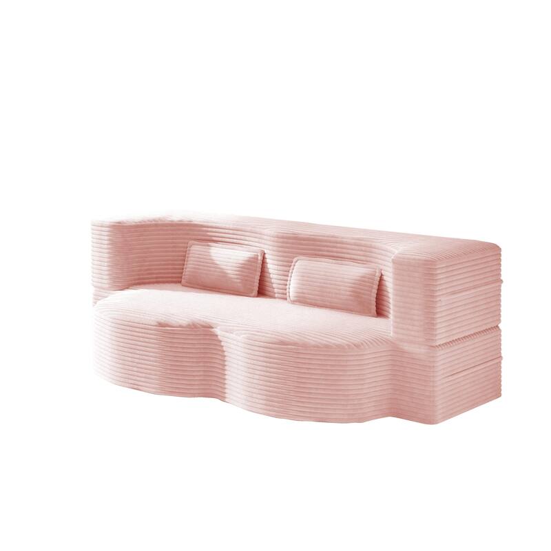 Convertible Floor Sofa with Corduroy Fabric, Twin Mattress & No Assembly