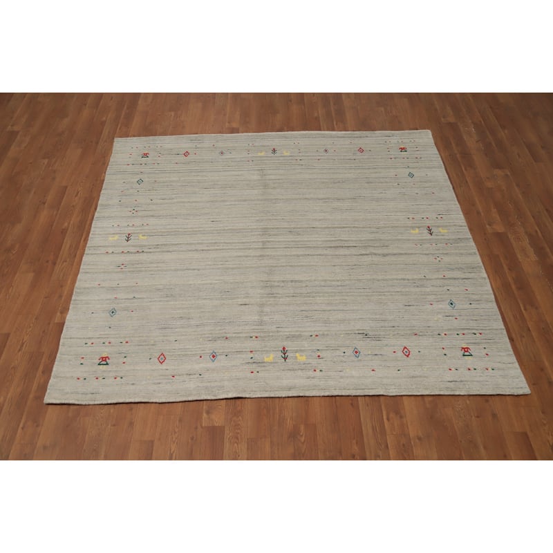 Hand Knotted Oriental 100% Wool Carpet Modern Modern Beige & Ivories Gabbeh Area Rug - 5' 11'' X 6' 1''