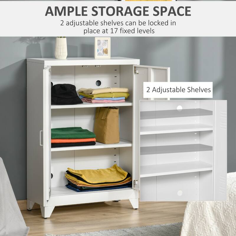 HOMCOM Industrial Style Steel Storage Cabinet, Metal Storage Organizer with 2-Tier Adjustable Shelves for Living Room or Home