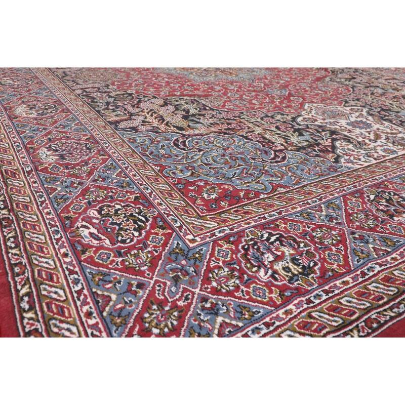 Animals Design Red Kashan Turkish Area Rug Machine Made Carpet - 9'9" x 13'0"