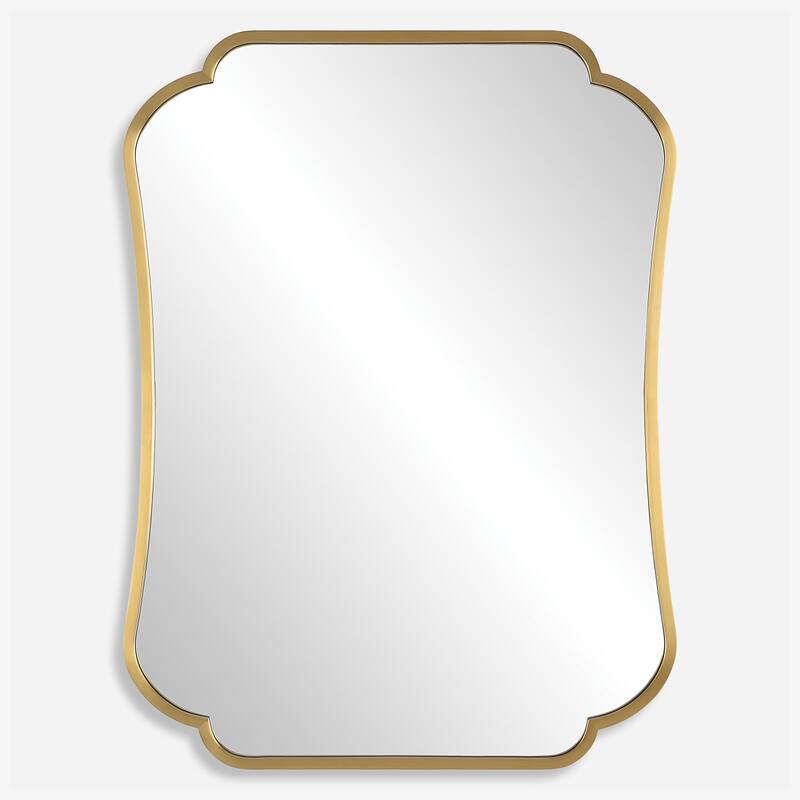 Petite Curved Frame Wall Mirror - 32" - Brass Finish