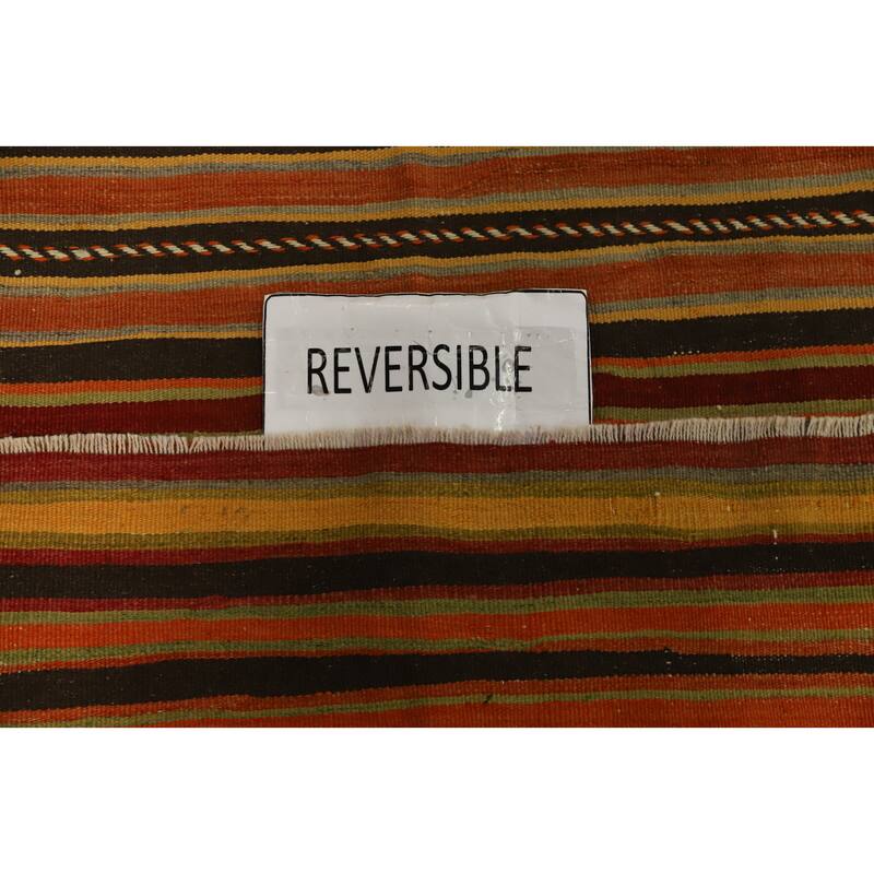 Hand Woven Oriental 100% Wool Carpet Southwestern Geometric Multi-Colored Kilim Runner Rug - 12' 4'' X 4' 1''