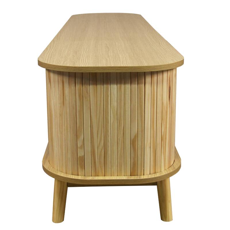 Rattan TV Stand for TVs up to 75'', Modern Farmhouse Media Console, Entertainment Center with Solid Wood Legs, TV Cabinet