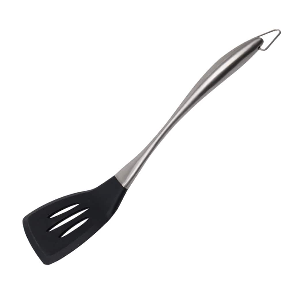 Silicone Slotted Turner Heat Resistant Non-sticky Cookware - Black - 13" x 3"(L*W)