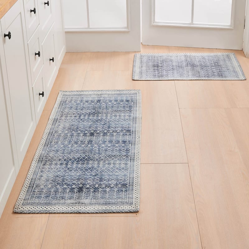Linery & Co. Machine Washable Slip Resistant Vintage Inspired Patterned Accent Rugs
