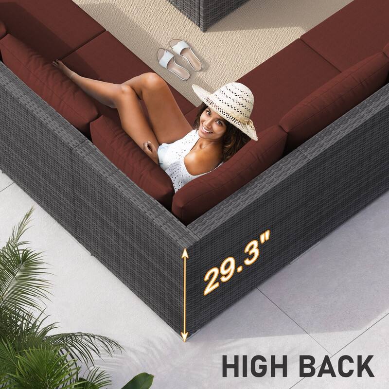 FINCATI Outdoor High-back Wicker Patio Sectional Set, 500 lbs Luxury Oversized Conversation Set, Spacious Couch Set