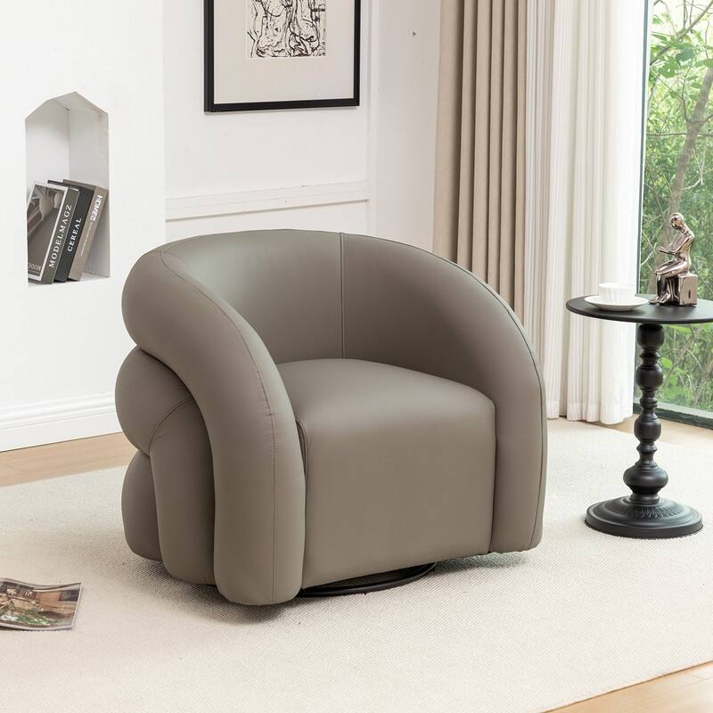 SEYNAR Modern Glam PU Leather 360 Degree Swivel Accent Armchair with Metal Base - Grey