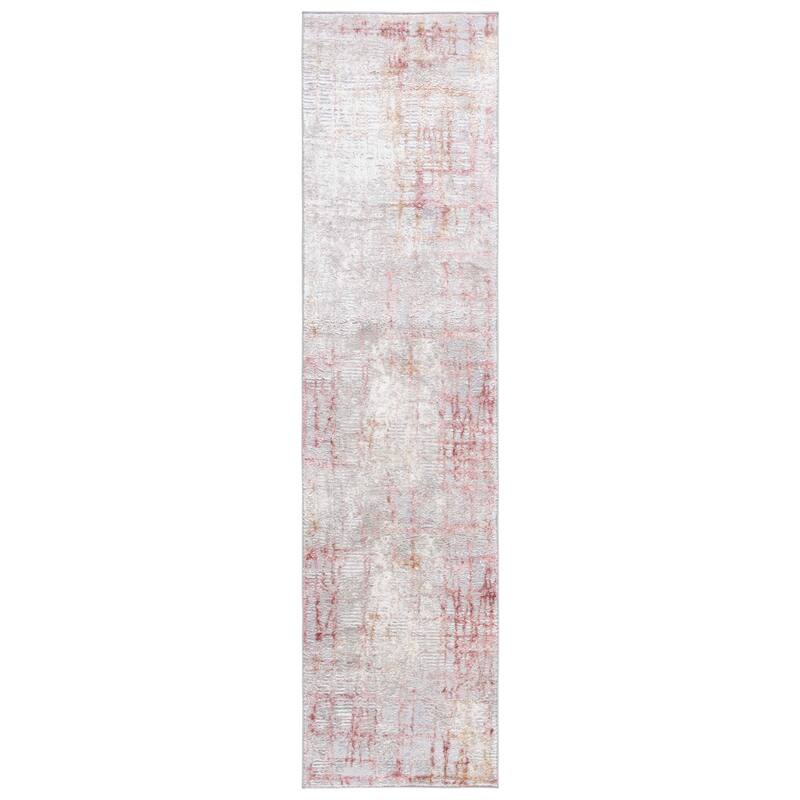 SAFAVIEH Meadow Timmy Modern Abstract Rug - 2' x 8' Runner - Light Grey/Pink