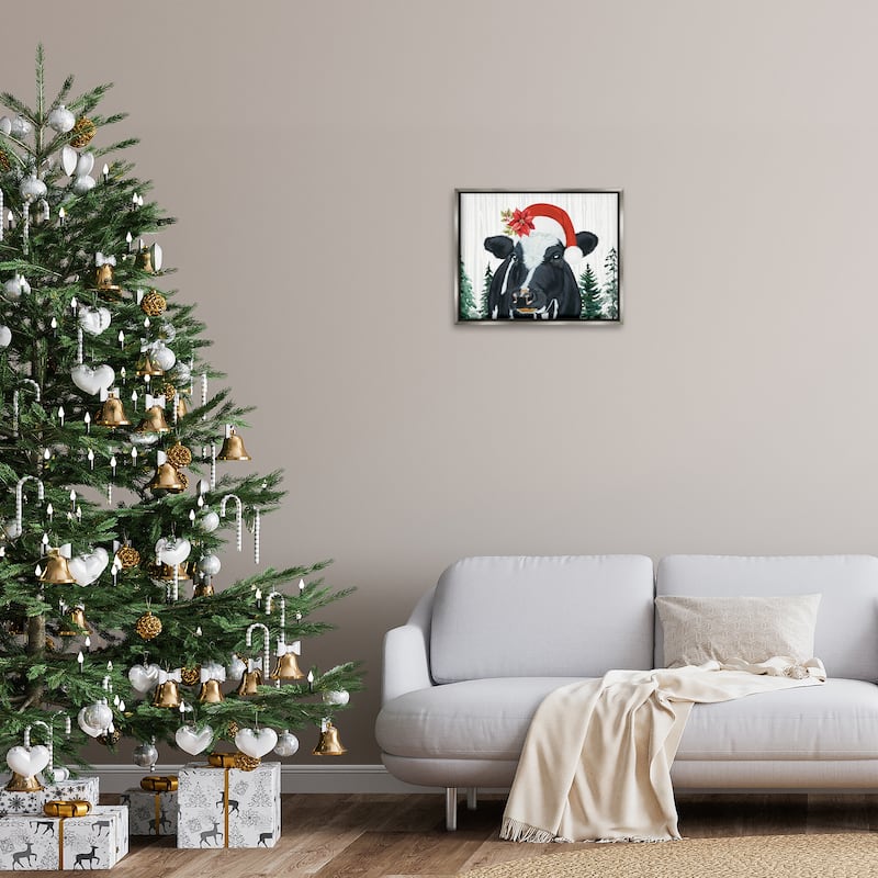 Stupell Christmas Hat Cow Portrait Framed Floater Canvas Wall Art Design By Ashley Justice