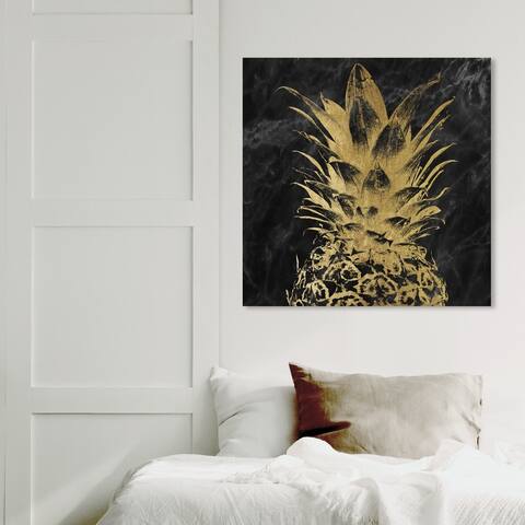 Wynwood Studio 'Black Marble Pineapple' Food and Cuisine Wall Art Canvas Print Fruits - Gold, Black
