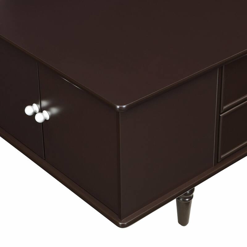 47.2" Wood Coffee Table with Metal Handles and Four Solid Wood Legs