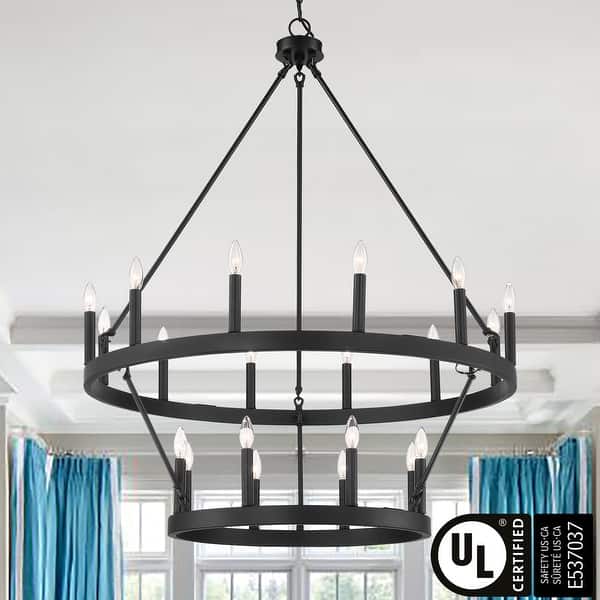 slide 2 of 90, Acroma 20-light Modern Farmhouse 40In Round Wagon Wheel Chandelier with UL