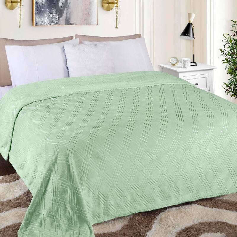 Superior Atka Diamond Soft Fluffy Fleece Blanket - King - Sea Foam