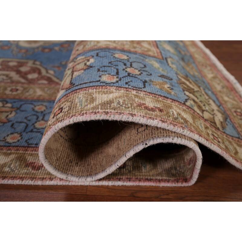 Blue Tabriz Persian Vintage Area Rug Handmade Wool Carpet - 6'6" x 9'10"