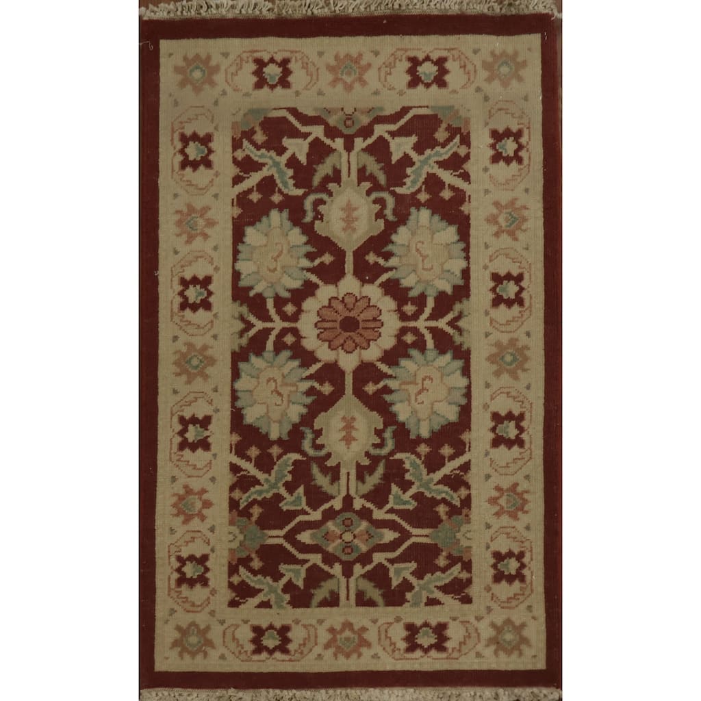 Hand Knotted Oriental 100% Wool Carpet Traditional All-Over Red Ziegler Area Rug - 3' 2'' X 1' 11''