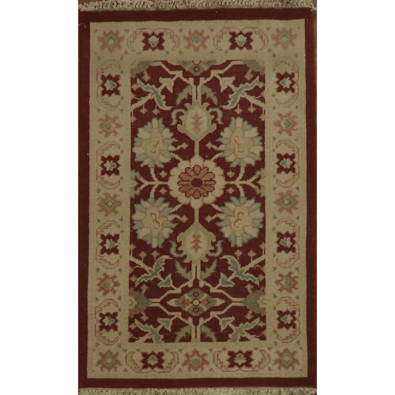 Hand Knotted Oriental 100% Wool Carpet Traditional All-Over Red Ziegler Area Rug - 3' 2'' X 1' 11''