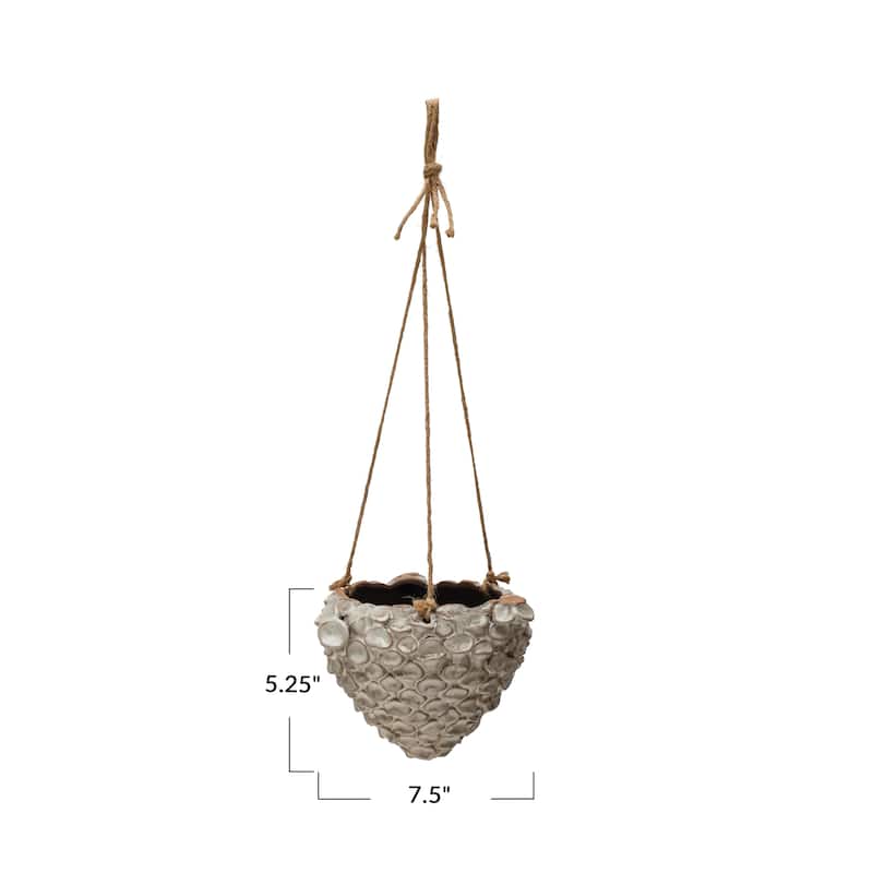 Hanging Stoneware Seashell Planter with Rope - 7.5"L x 6.6"W x 5.4"H