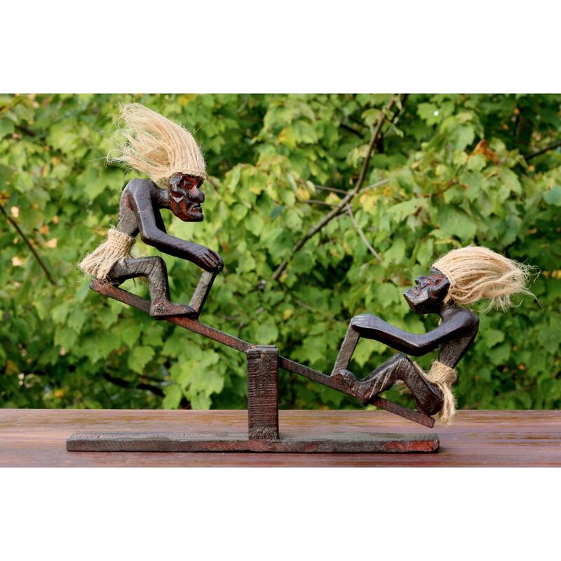 Handmade Wooden Primitive Tribal Funny Statue Teeter Tottering Sculpture Tiki Bar Handcrafted Unique Gift Home Decor Figurine