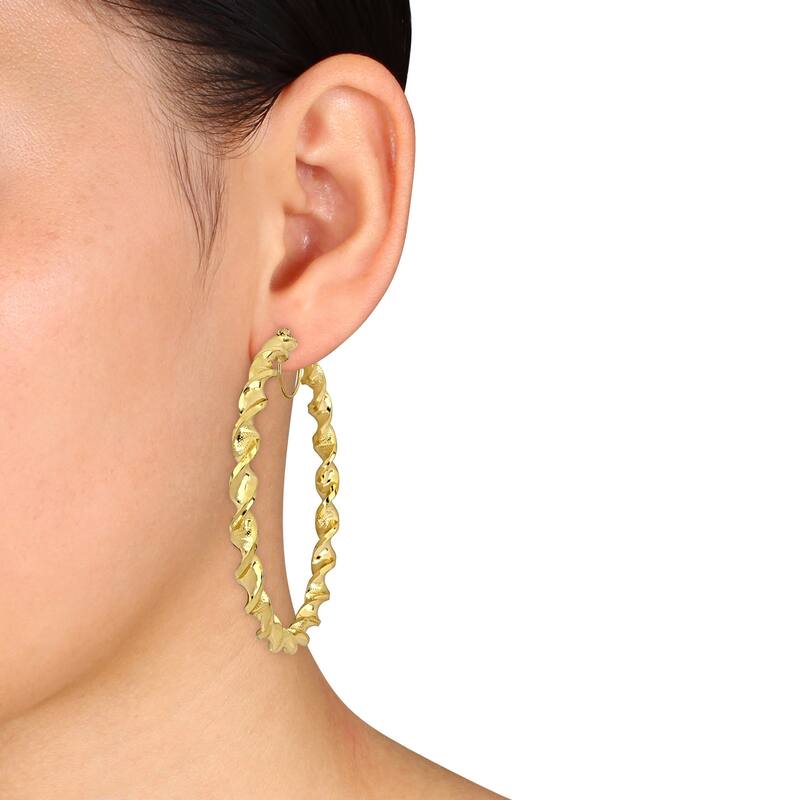 Miadora 74mm Twisted Hoop Earrings in 14k Yellow Gold