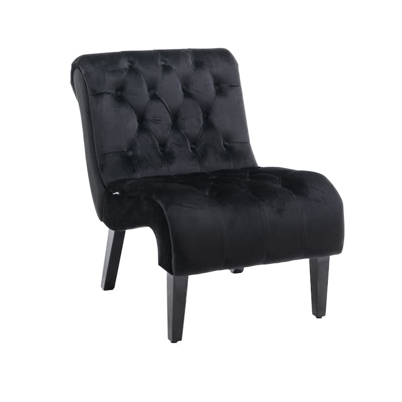 Velvet Button Tufted Upholstered Leisure Chair with Black Wooden Legs