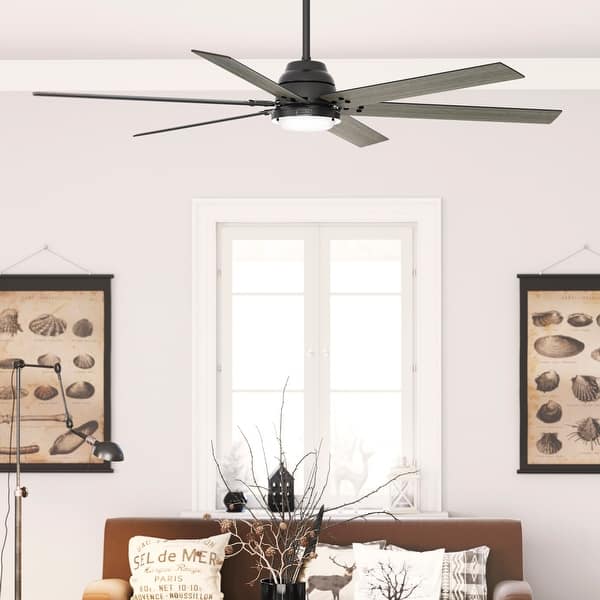 slide 2 of 18, Hunter Wi-Fi Gravity Windmill Ceiling Fan w/LED Light Kit and Handheld Remote - Rustic, Transitional - SMART FAN! ENERGY STAR! 72" - Matte Black