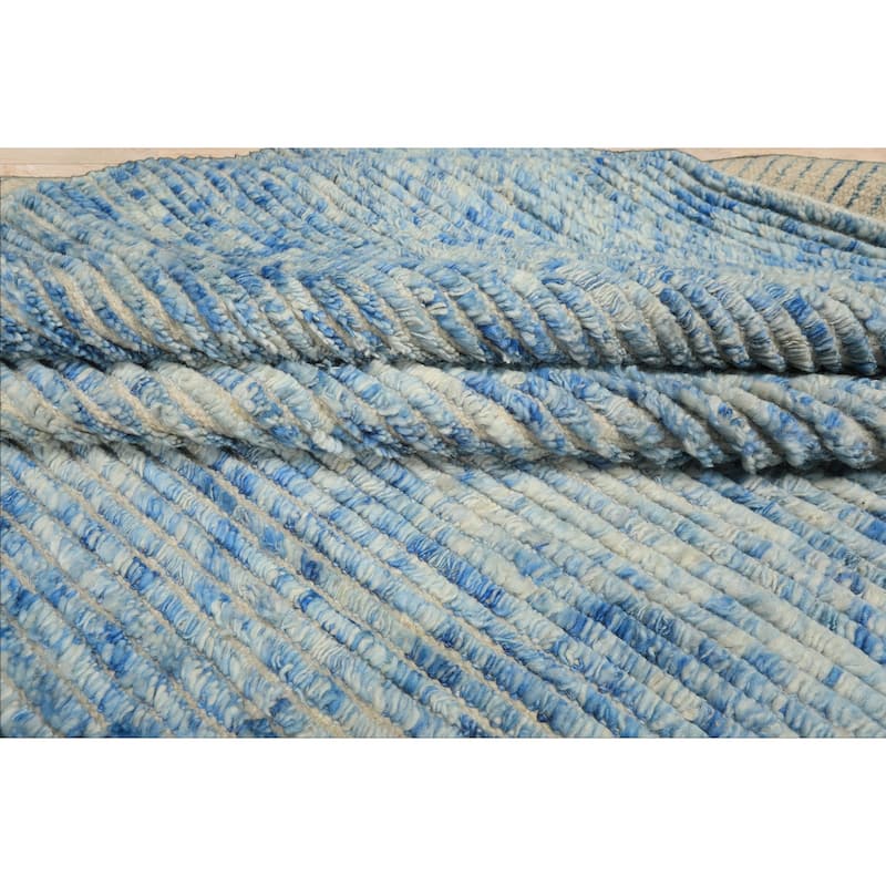 10x14 Tibetano Hand Knotted Wool Blue Modern & Contemporary Plush Pile Textured Rug - 10' x 14'