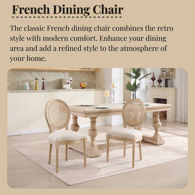 French Country Dining Chairs Set of 2,Upholstered Chairs w/Round Back