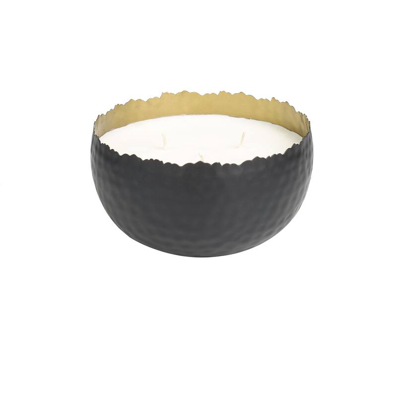 Metal Scented Hammered 30 oz 3 Wick Decorative Candle with White Wax - Gold, Silver, Black - Roche River Decor