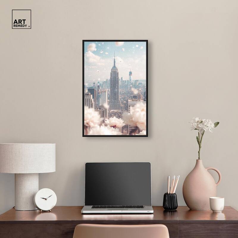 Peonies Over New York Canvas by Art Remedy