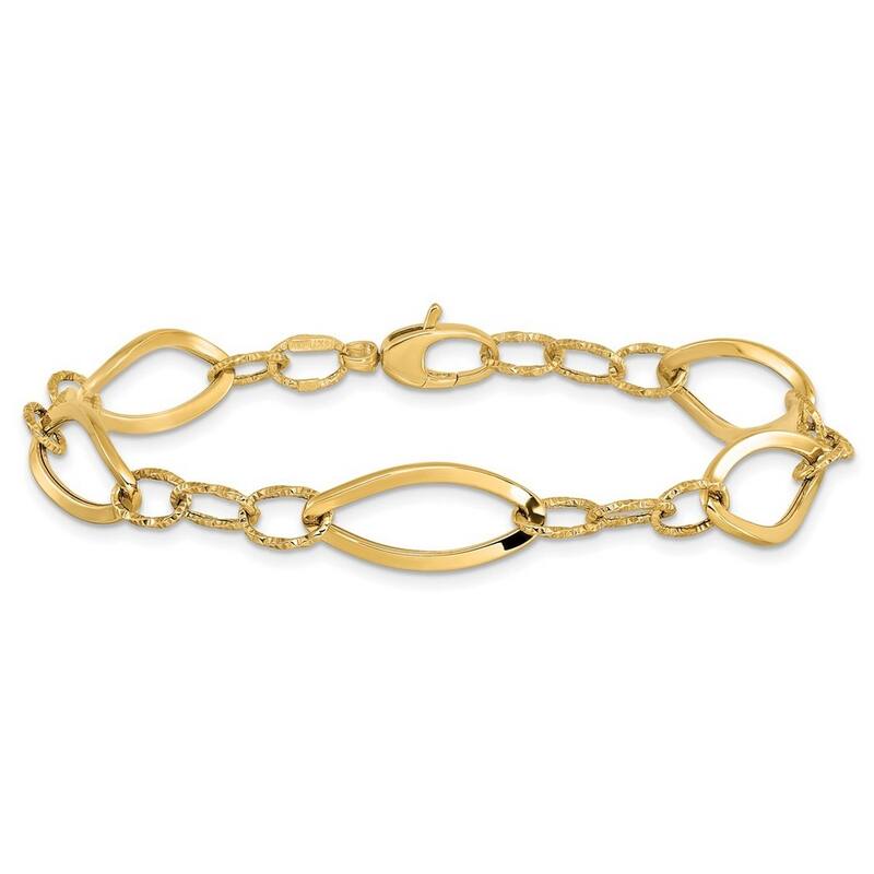 Curata 9.5mm 14k Gold Polished Sparkle Cut Fancy Link Bracelet 7.75 Inch