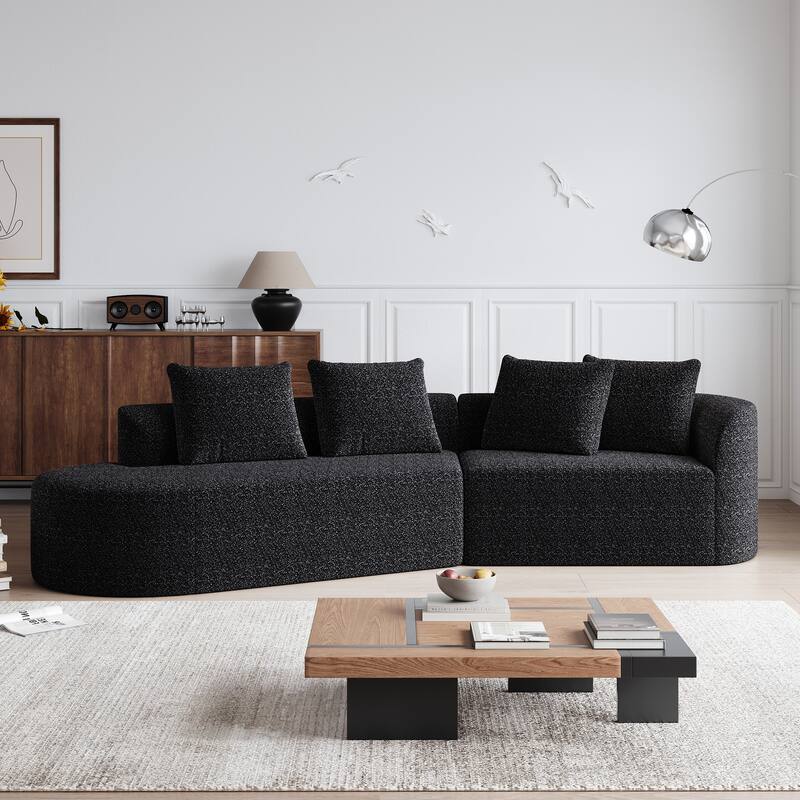 Modular Curved Sectional Sofa, Oversized Chenille Cloud Couch, Compressed Upholstered Sofa with 4 Throw Pillows