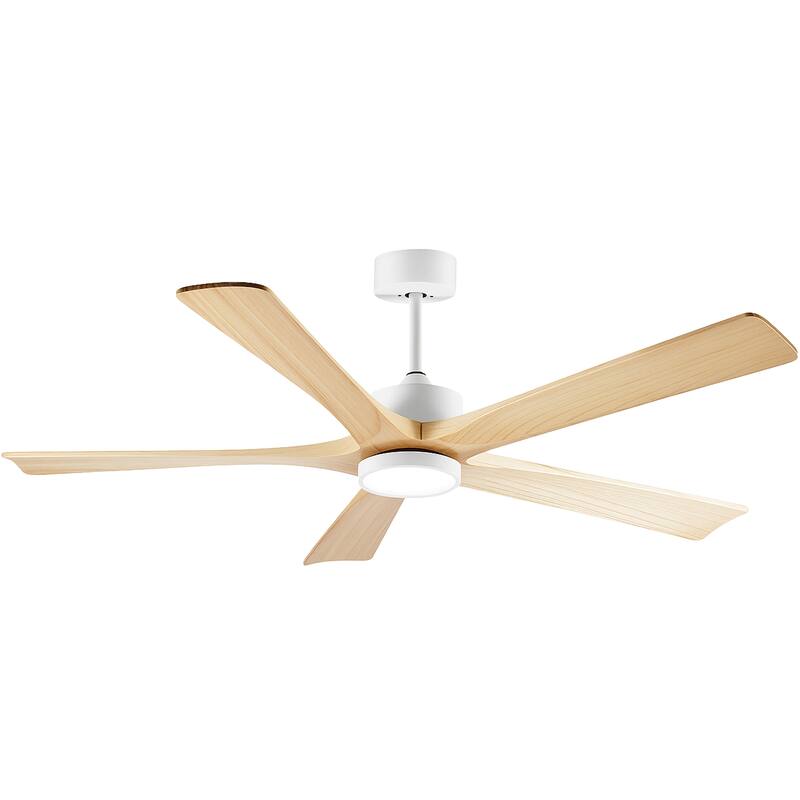60-Inch Ceiling Fan with Light, 5 Solid Wood Blades, Downrod Mount for Sloped Ceiling ≤15°, Quiet Reversible DC Motor