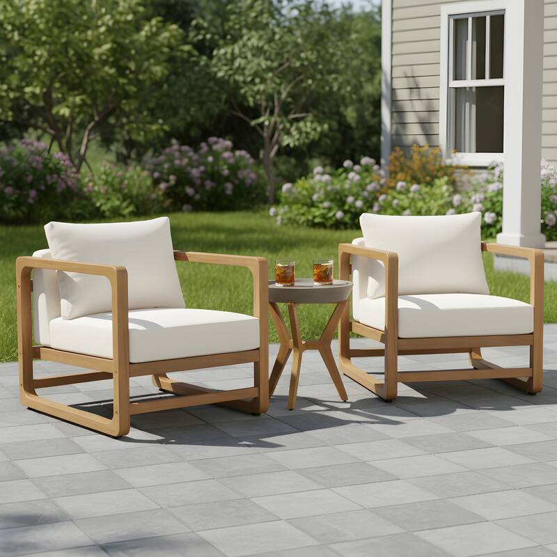 Christopher Knight Home - Modern Outdoor Acacia Wood Conversation Set with White Cushions and Side Table - Grey Side Table - 2 chair