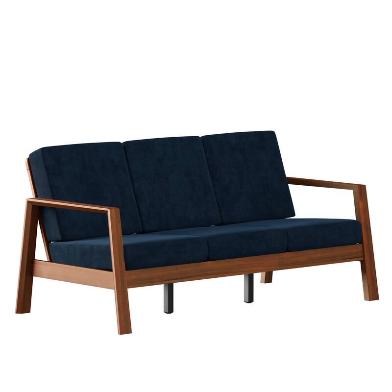 Navy Polyester Mid-Century Modern Sofa