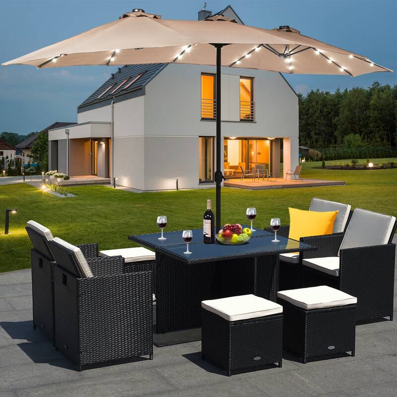 Costway 15Ft Patio Double-Sided Solar LED Market Umbrella Crank Base