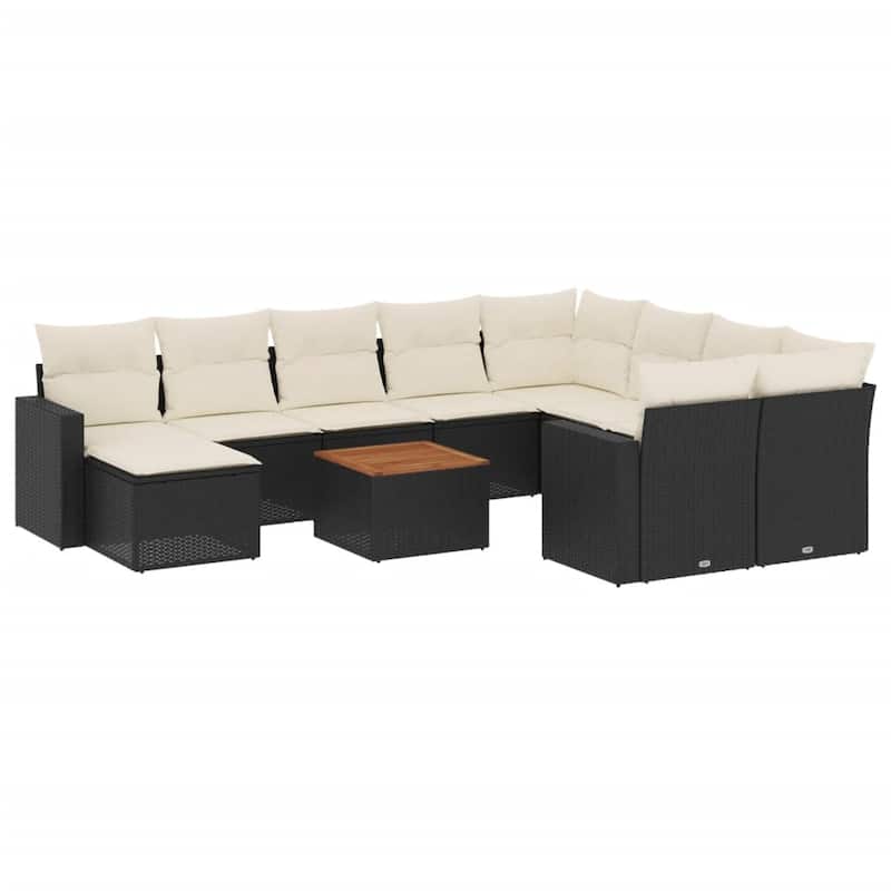 vidaXL Patio Sofa Set with Cushions Outdoor Furniture 11 Piece Poly Rattan - 21.7 x 21.7 x 14.6