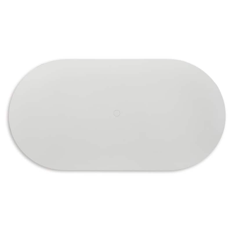 Yami Outdoor Dining Table, 80 Inch Oval Faux White Stone Top, Brown