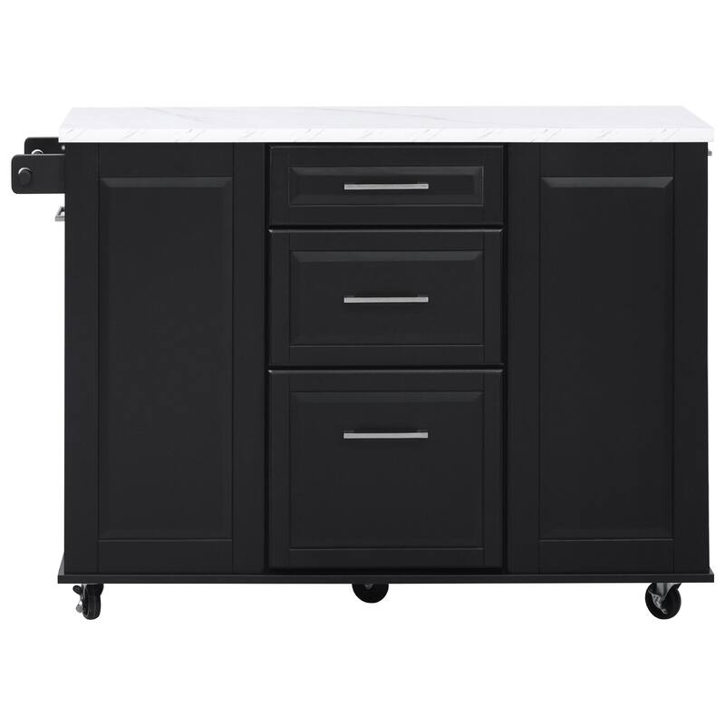 50.7" Rolling Kitchen Island - Drop Leaf, 2 Drawers, Tilt Trash Cabinet & Organizer on 5 Wheels