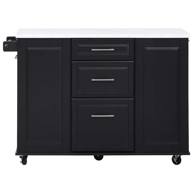 50.7"Kitchen Island with Pull Out Cabinet Organizer, Rolling Kitchen Island on 5 Wheels with Drop Leaf, 2 Drawers
