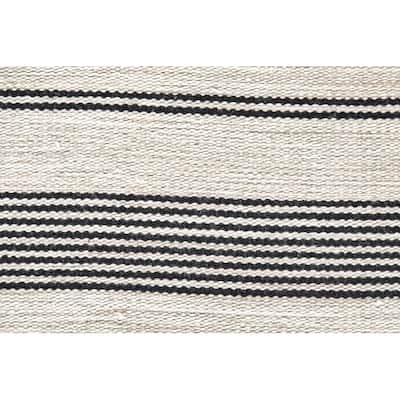 HomeRoots 4' X 6' Black And White Striped Dhurrie Hand Woven Stain Resistant Area Rug - 4' x 6'