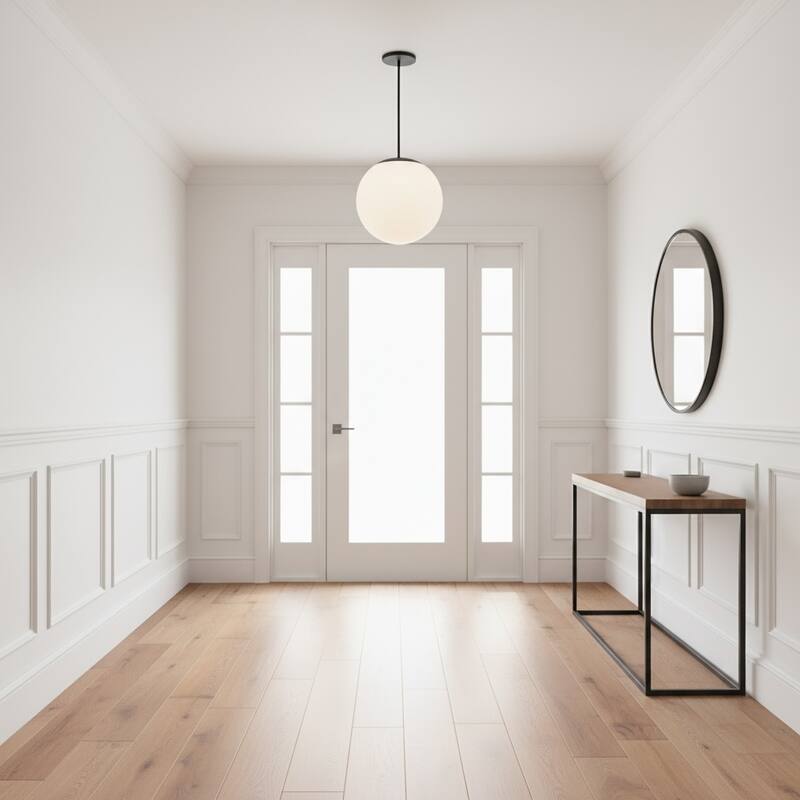 10 inch Diameter Etched White Glass Globe Integrated LED Pendant - Black