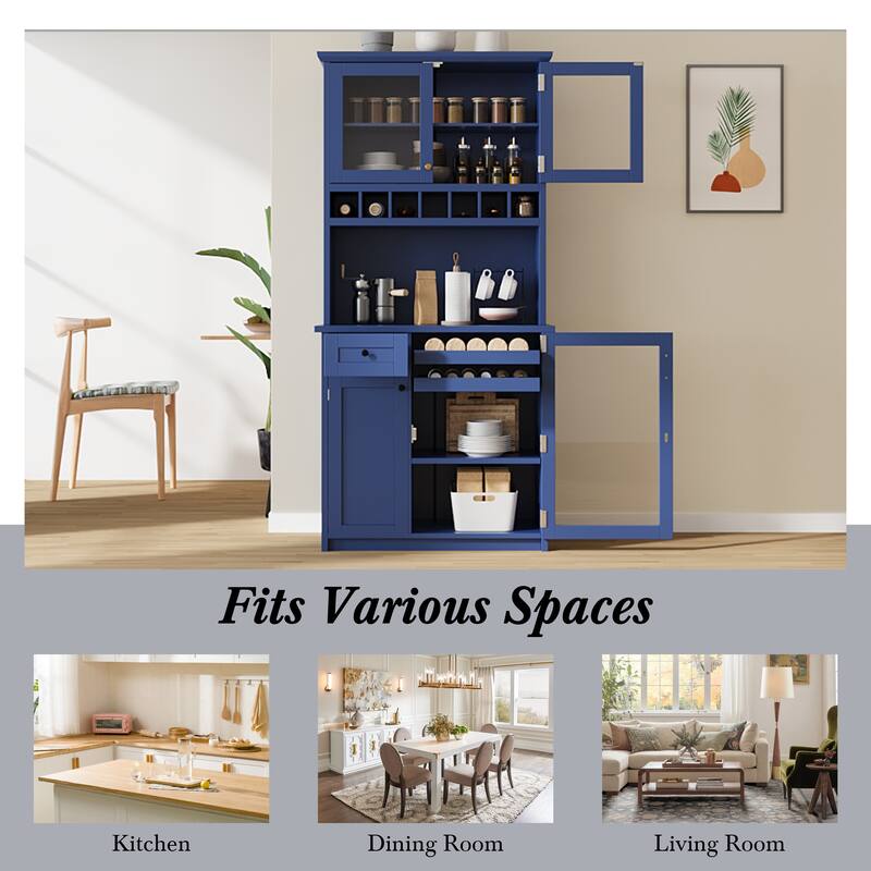 Farmhouse 35.4x17.7x74.8inch Freestanding Buffet with Hutch