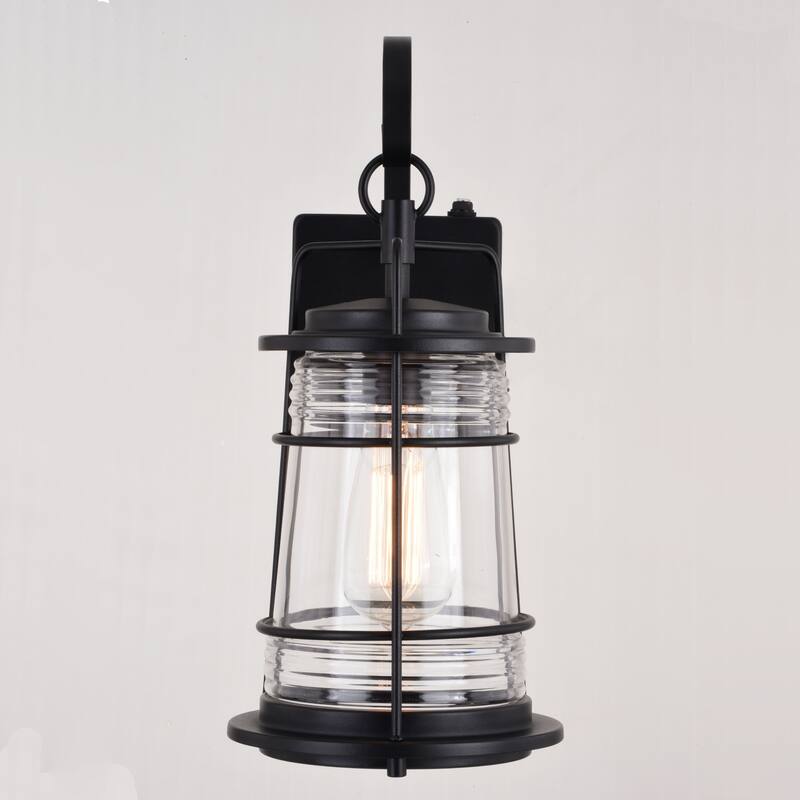 Montauk 1 Light Black Dusk to Dawn Coastal Outdoor Wall Lantern Clear Glass - 7-in W x 15-in H x 8.75-in D