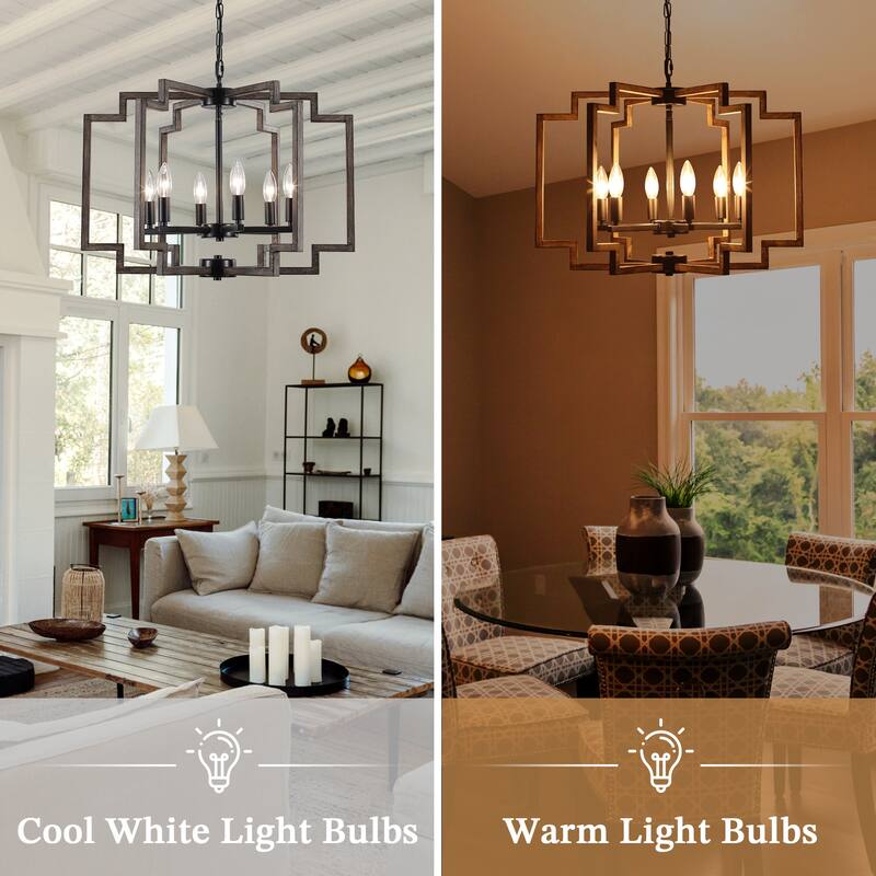 Elegant retro 6-light metal semi-openwork lampshade with adjustable height suspension rod suitable for multiple different spaces