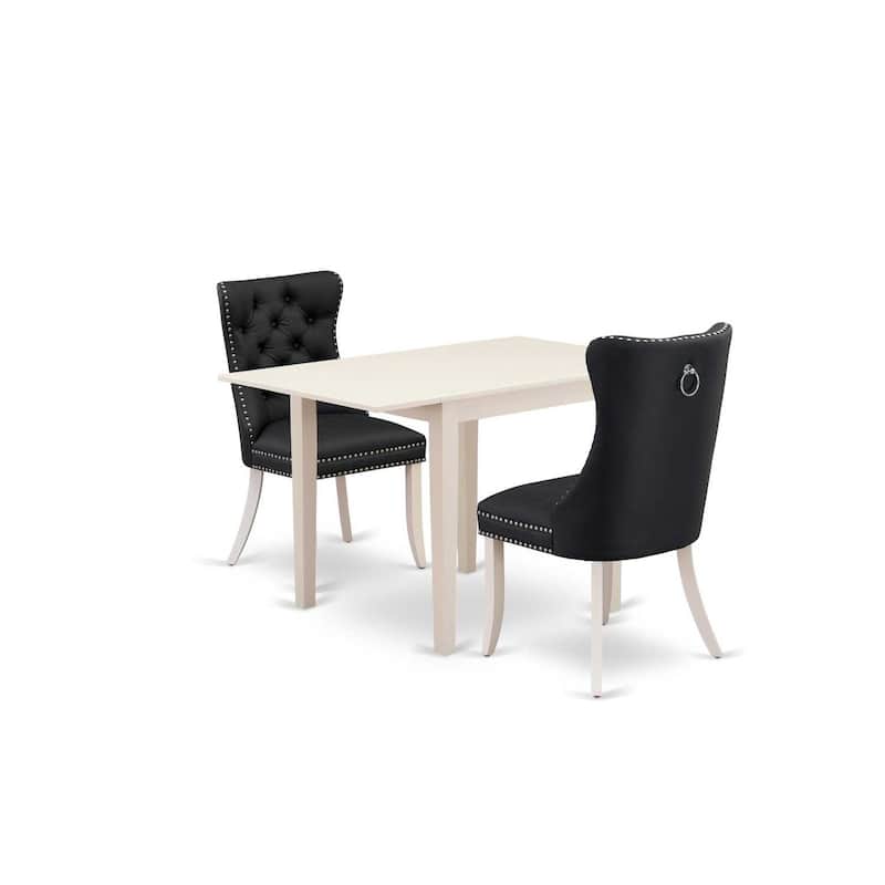 HomeStock 3-Pc Linen White Finish Rectangular Solid Wood Top with Dropleaf Dining Table Set