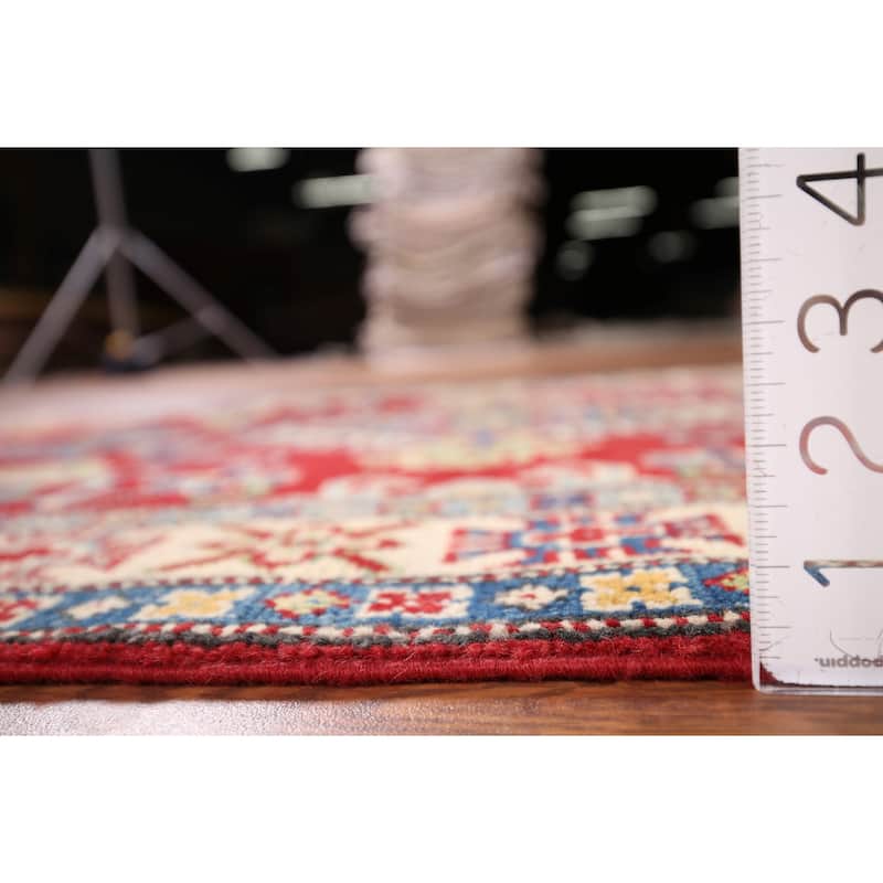 Red Geometric Kazak Oriental Foyer Rug Handmade Wool Carpet - 3'3" x 5'1"