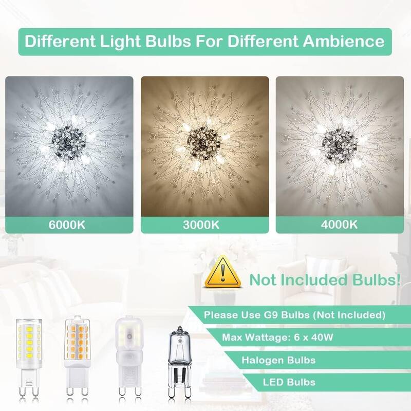 Crystal Flush Mount Ceiling Light, Modern Sputnik Firework Close to Ceiling Lamp, LED Ceiling Light Fixtures for Bedroom Kitchen
